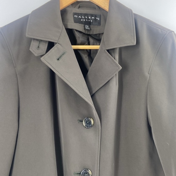 Gallery petite muted grey color car coat button front pockets - Picture 2 of 15